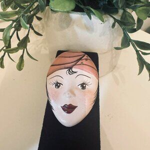 Vintage R. Smith Ceramic Lady Face Brooch – Signed